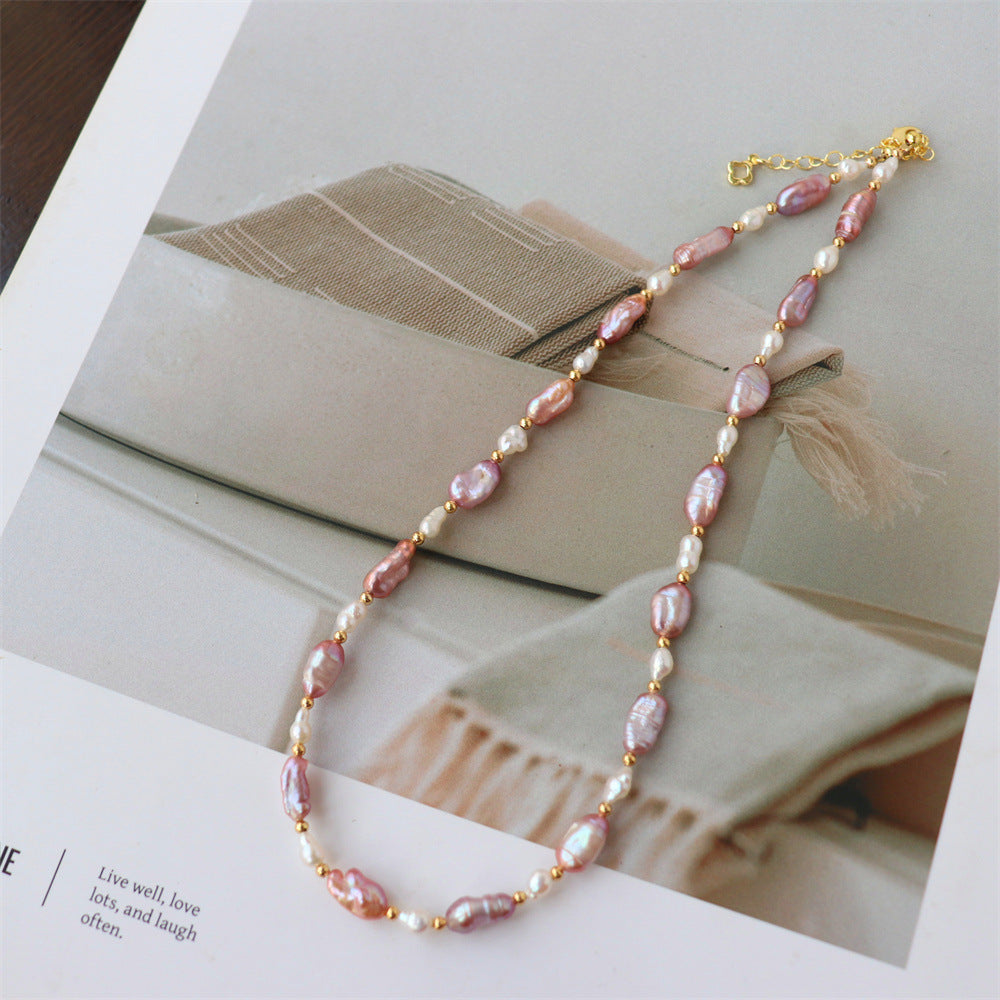 Gray / Purple Keshi Baroque Pearl Necklace for Women/Gift