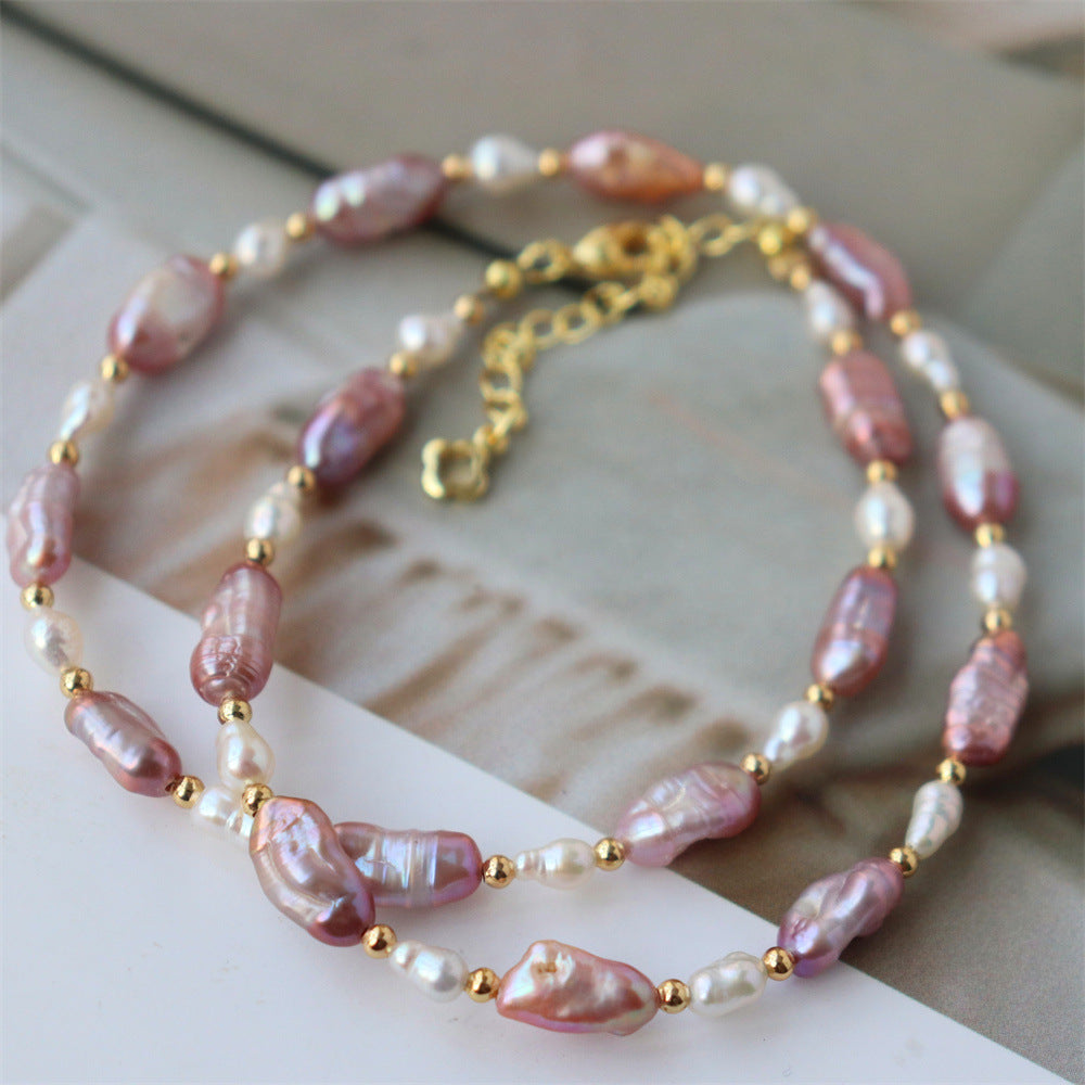 Gray / Purple Keshi Baroque Pearl Necklace for Women/Gift