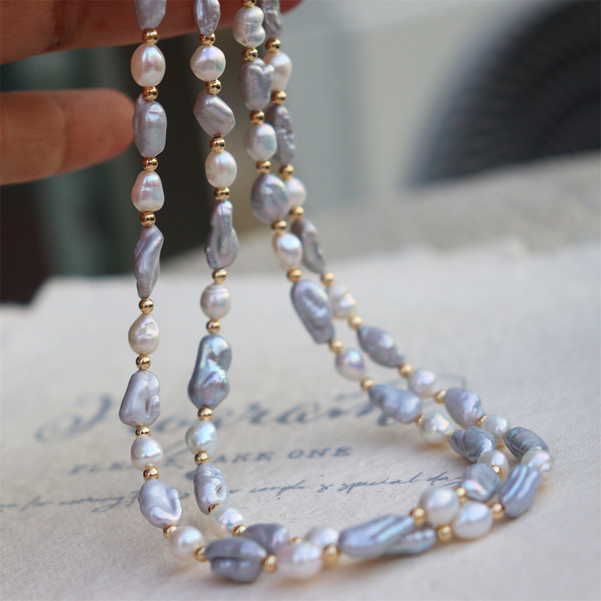 Gray / Purple Keshi Baroque Pearl Necklace for Women/Gift