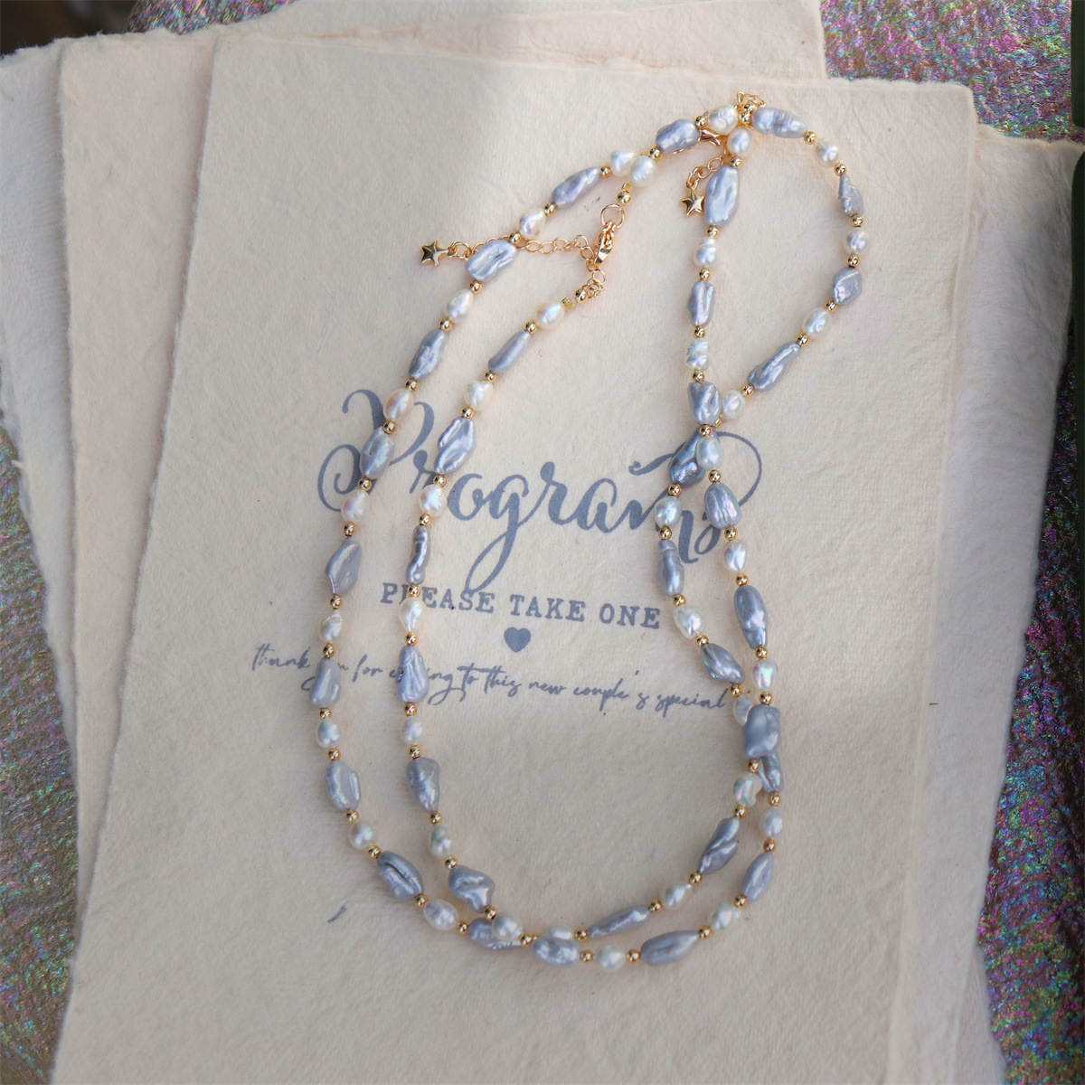 Gray / Purple Keshi Baroque Pearl Necklace for Women/Gift