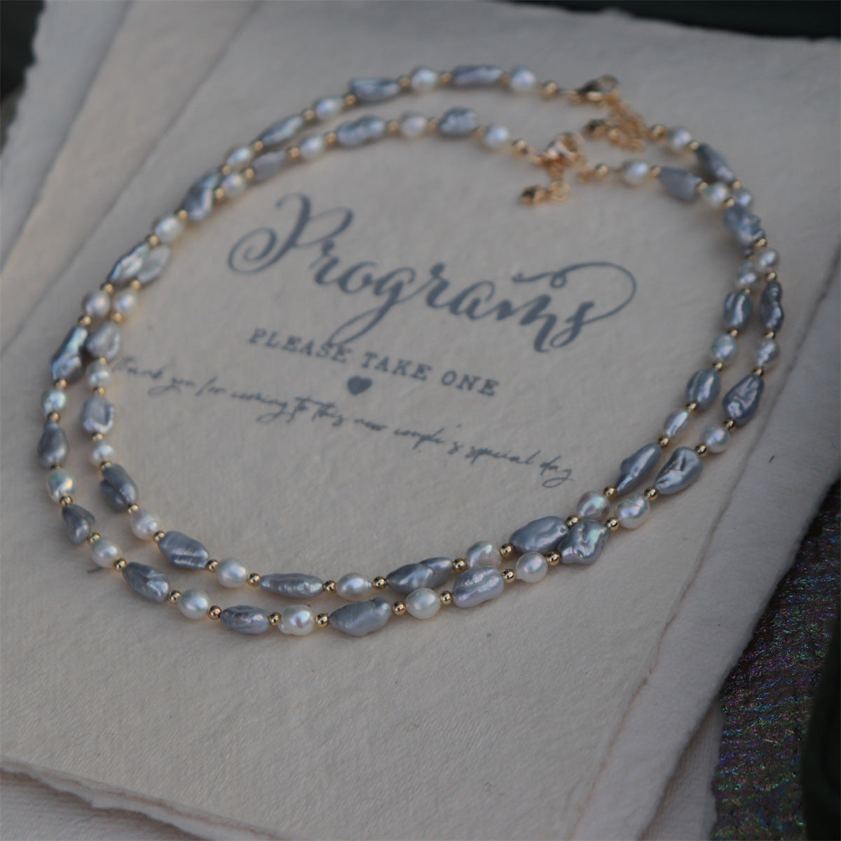 Gray / Purple Keshi Baroque Pearl Necklace for Women/Gift