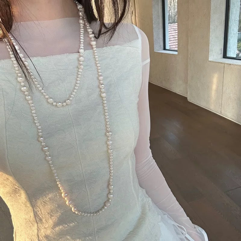 Long Freshwater Pearl Necklace – Layered Sweater Chain
