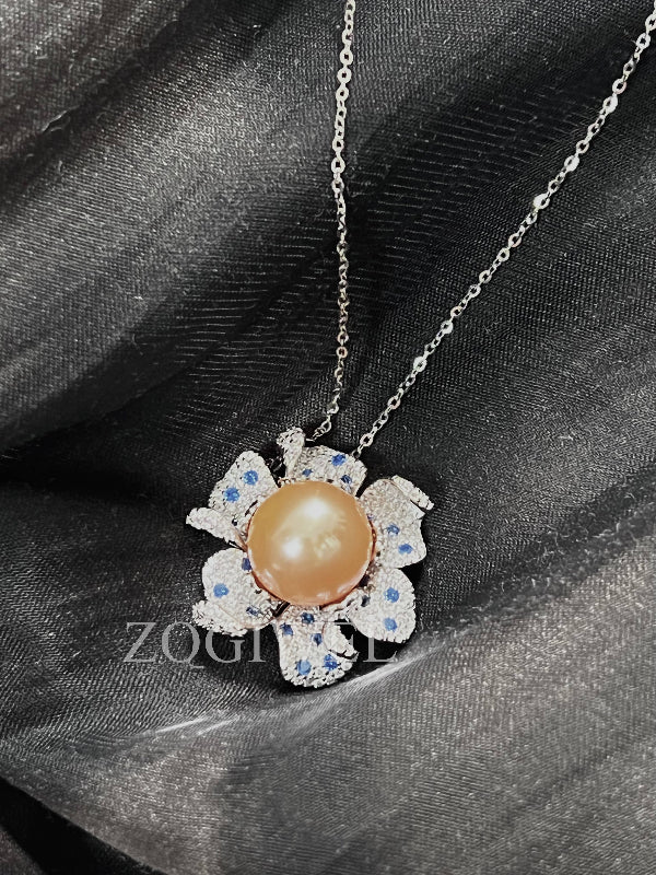 Freshwater Pink Pearl Necklace with flower design