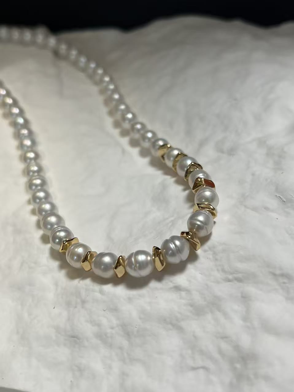 Freshwater Baroque Pearl Beaded Necklace with Gold Accents