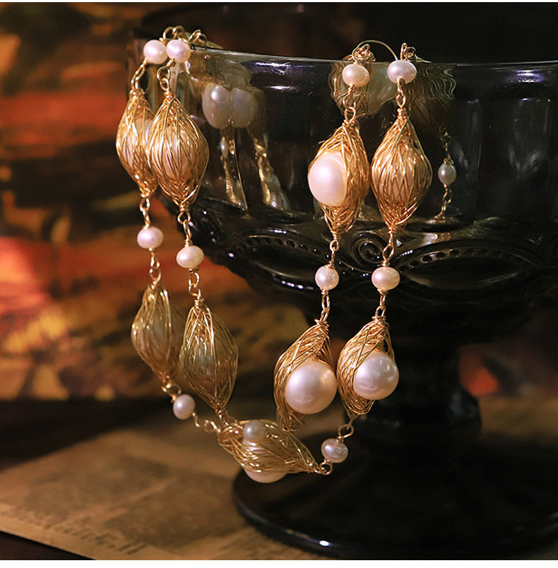 Natural Freshwater Pearl Wrap Sweater Chain Necklace