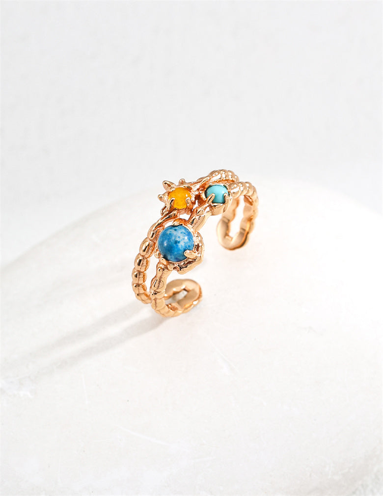 Vintage Turquoise, Yellow Cha lcedony, and Apatite Ring