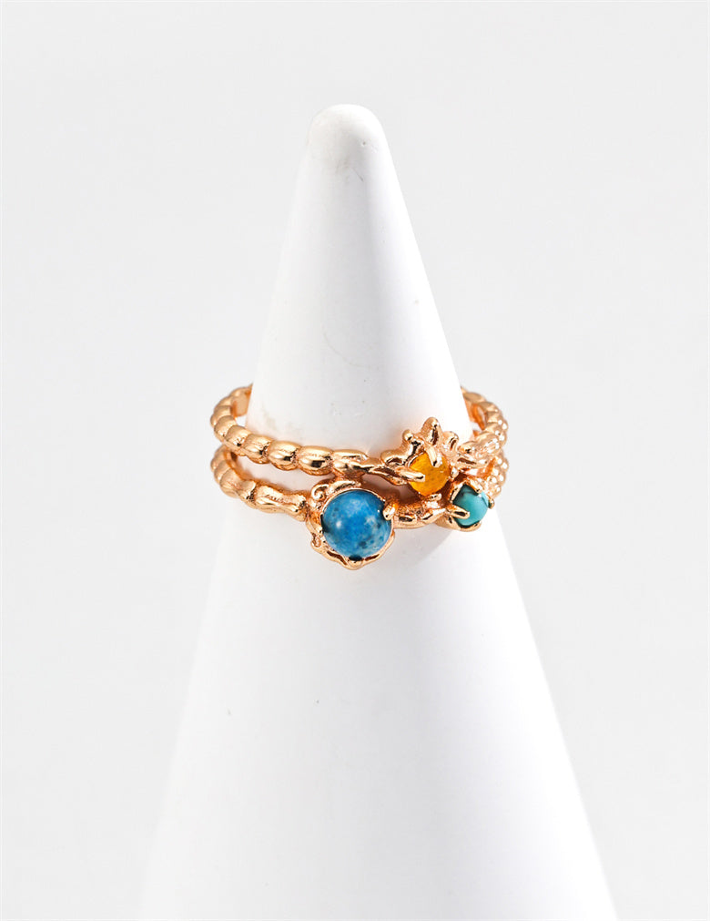 Vintage Turquoise, Yellow Cha lcedony, and Apatite Ring