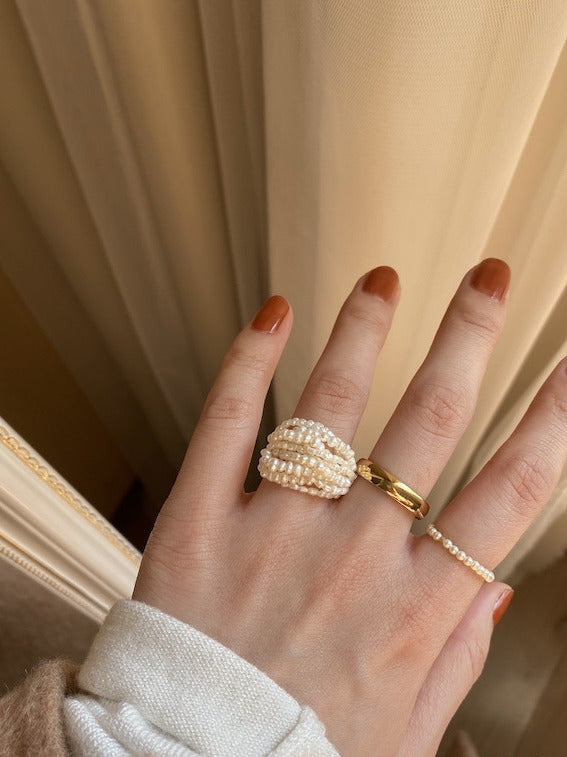 Handmade Multi-Layer Freshwater Pearl Ring with Gold Plating