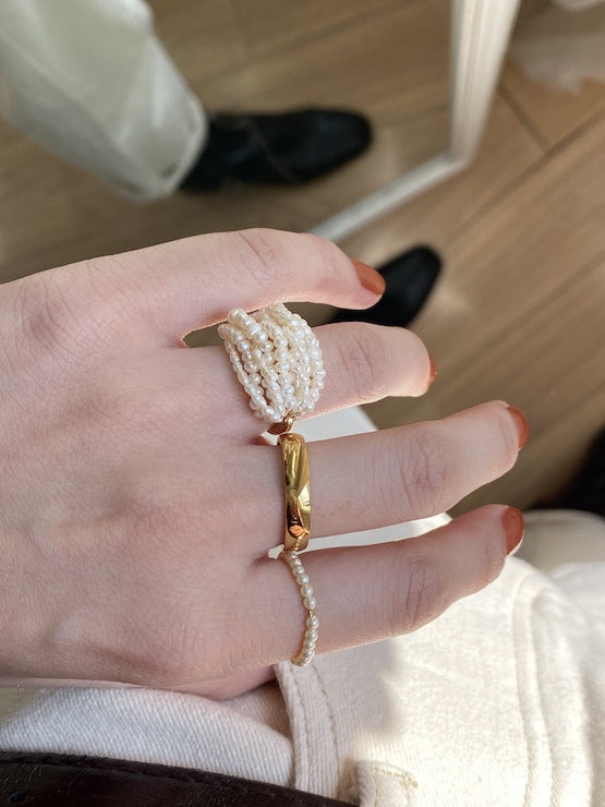 Handmade Multi-Layer Freshwater Pearl Ring with Gold Plating