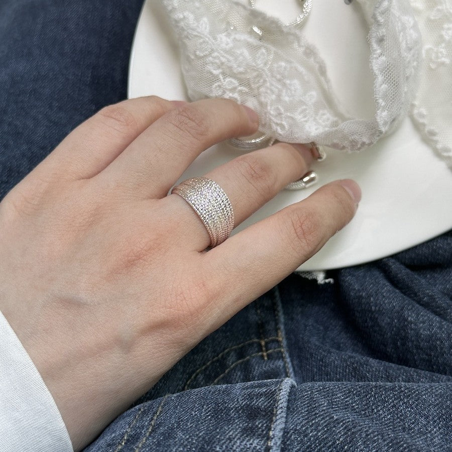 Adjustable Multi-Layer Starburst Textured Ring in Silver