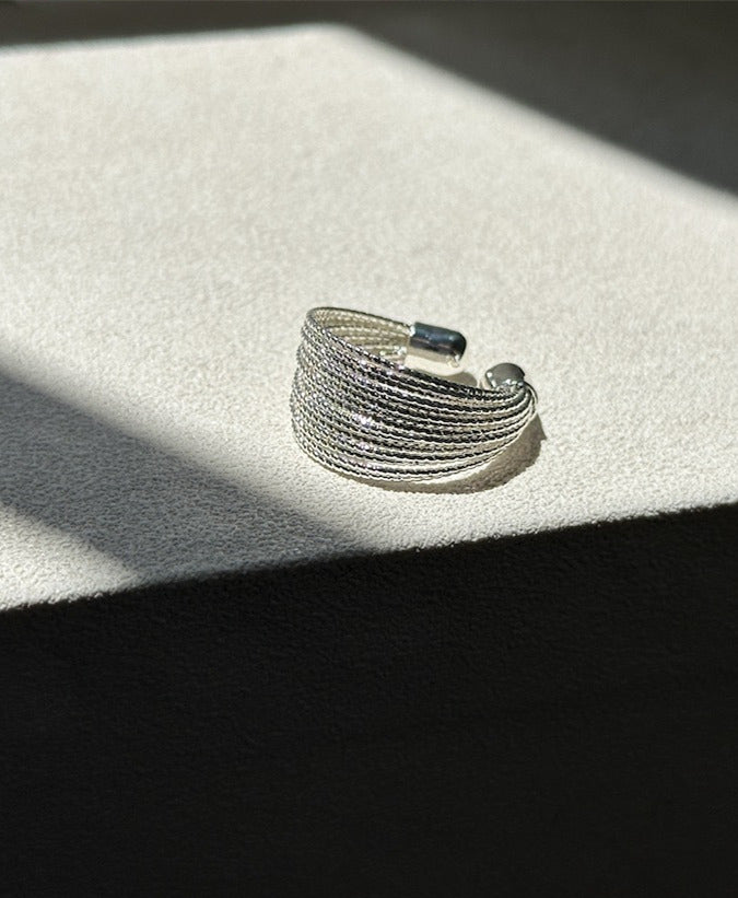 Adjustable Multi-Layer Starburst Textured Ring in Silver