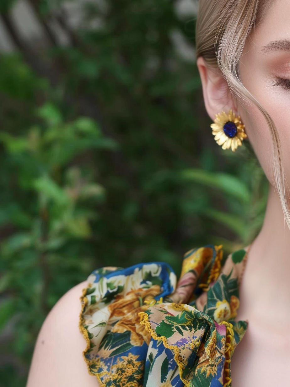 Boucles d'oreilles à tige tournesol vintage de style antique