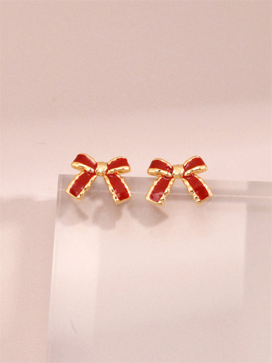 red bow stud earrings