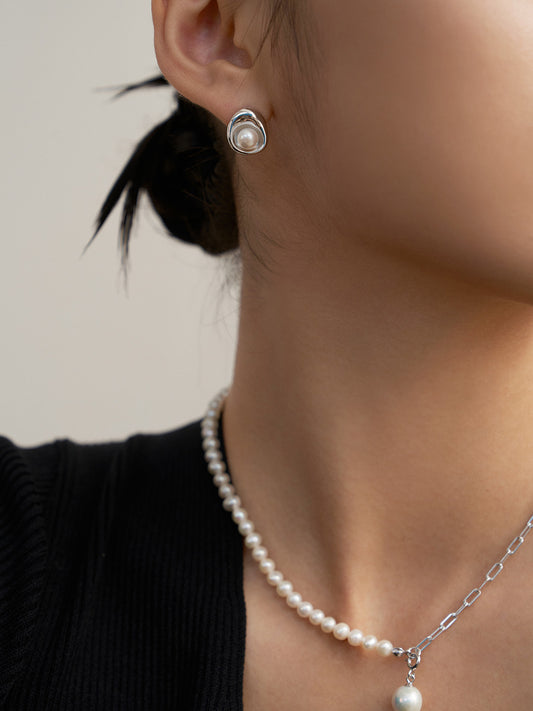 Silber/Gold Perlen-Ohrstecker mit Charms