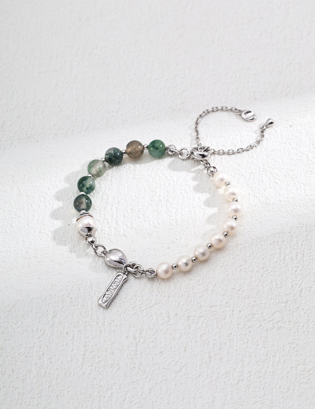 Vintage Pearl & Moss Agate / Strawberry Quartz Bracelet