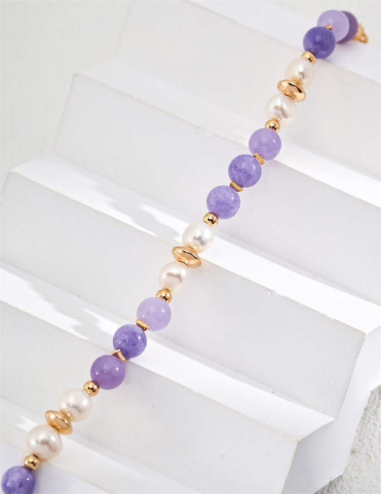 Minimalistisches Armband aus S925er Silber mit natürlicher Perle und Amethyst/Lila