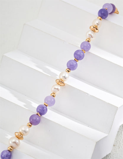 Minimalistisches Armband aus S925er Silber mit natürlicher Perle und Amethyst/Lila