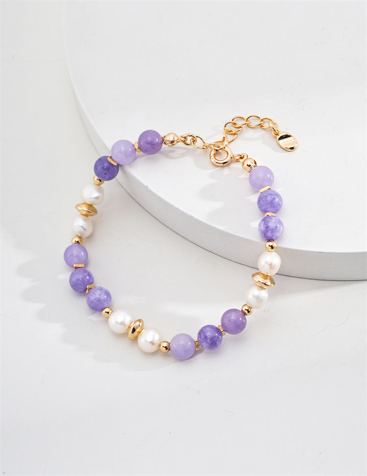 Minimalistisches Armband aus S925er Silber mit natürlicher Perle und Amethyst/Lila
