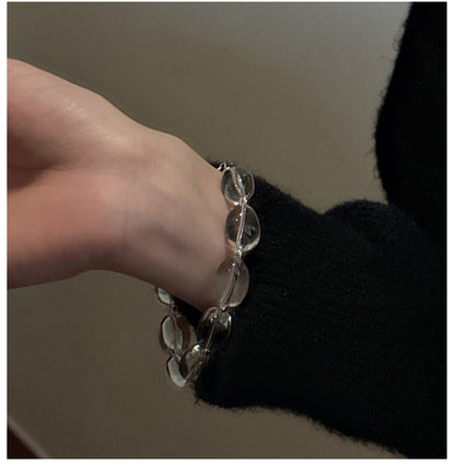 S925 Sterling Silver Oval Transparent Crystal Bracelet