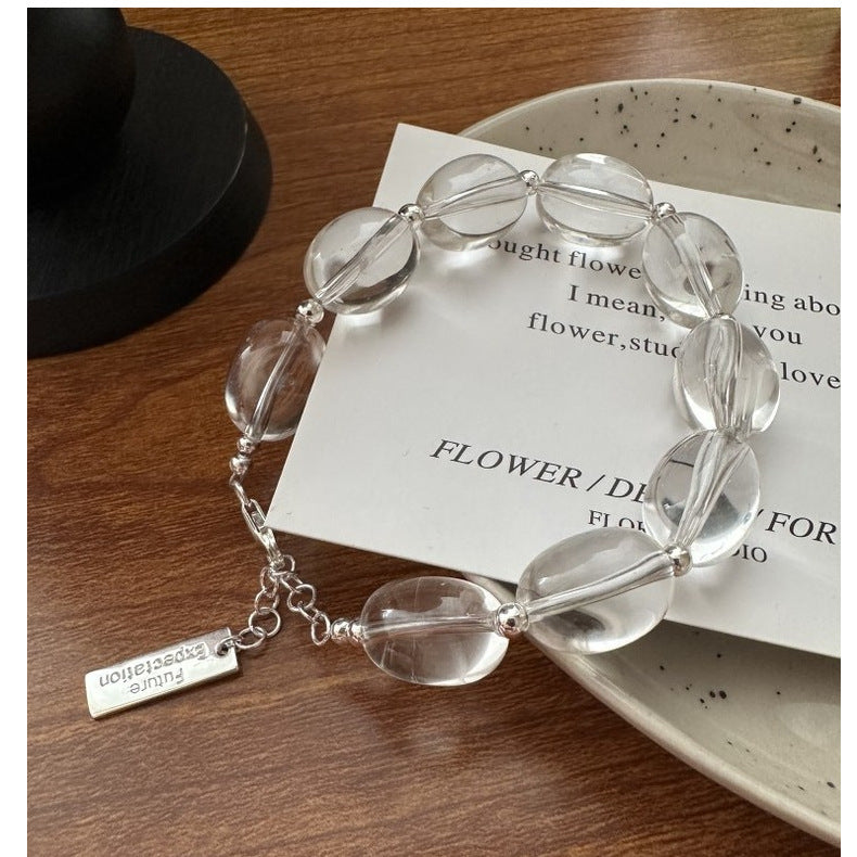 S925 Sterling Silver Oval Transparent Crystal Bracelet