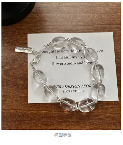 S925 Sterling Silver Oval Transparent Crystal Bracelet
