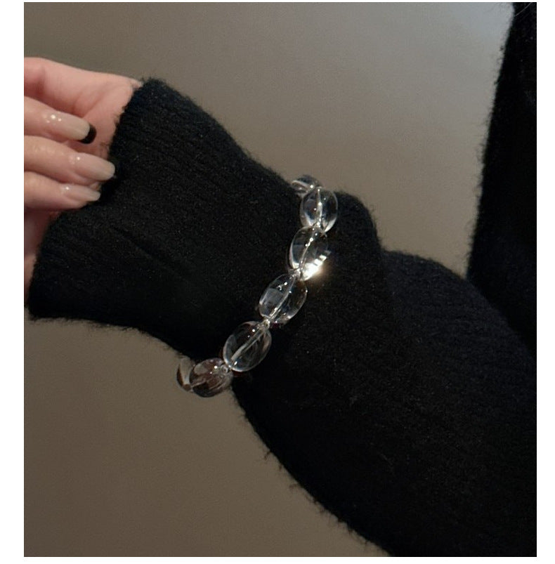 S925 Sterling Silver Oval Transparent Crystal Bracelet