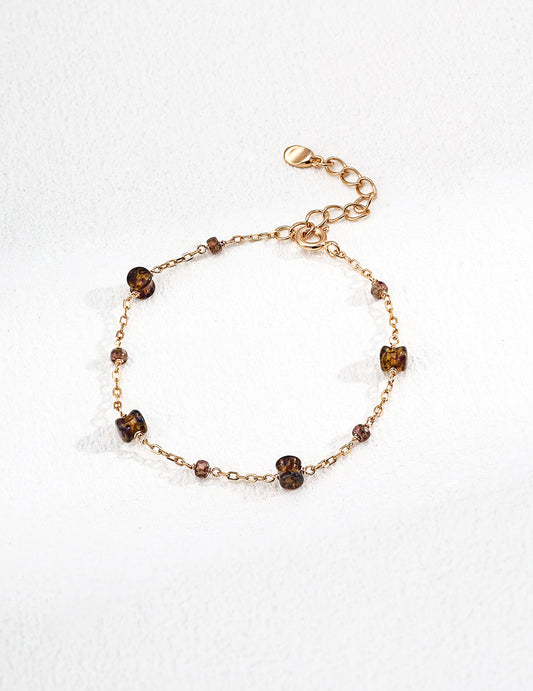 Minimalist Brown Glass Bead S925 Bracelet for Birthday Gift