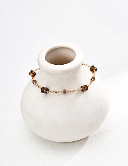 Minimalist Brown Glass Bead S925 Bracelet for Birthday Gift