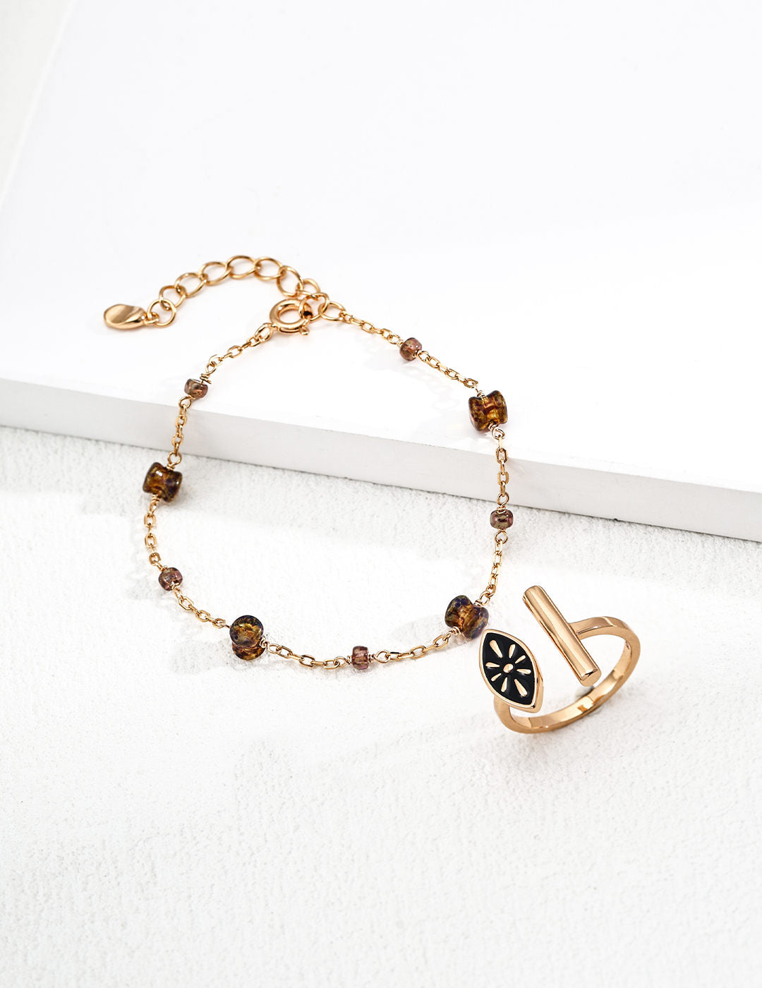 Minimalist Brown Glass Bead S925 Bracelet for Birthday Gift