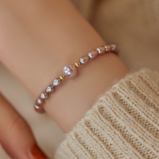 Light Purple Freshwater Rice Pearl Bracelet for Valentine’s, Weddings & Everyday Wear