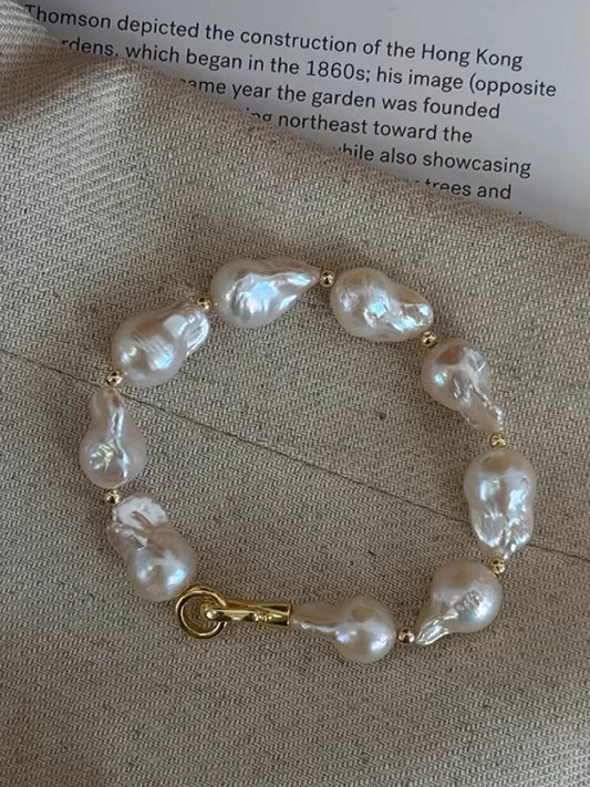 Natural Large Baroque Pearl Bracelet – Iridescent Mermaid Tail Beads