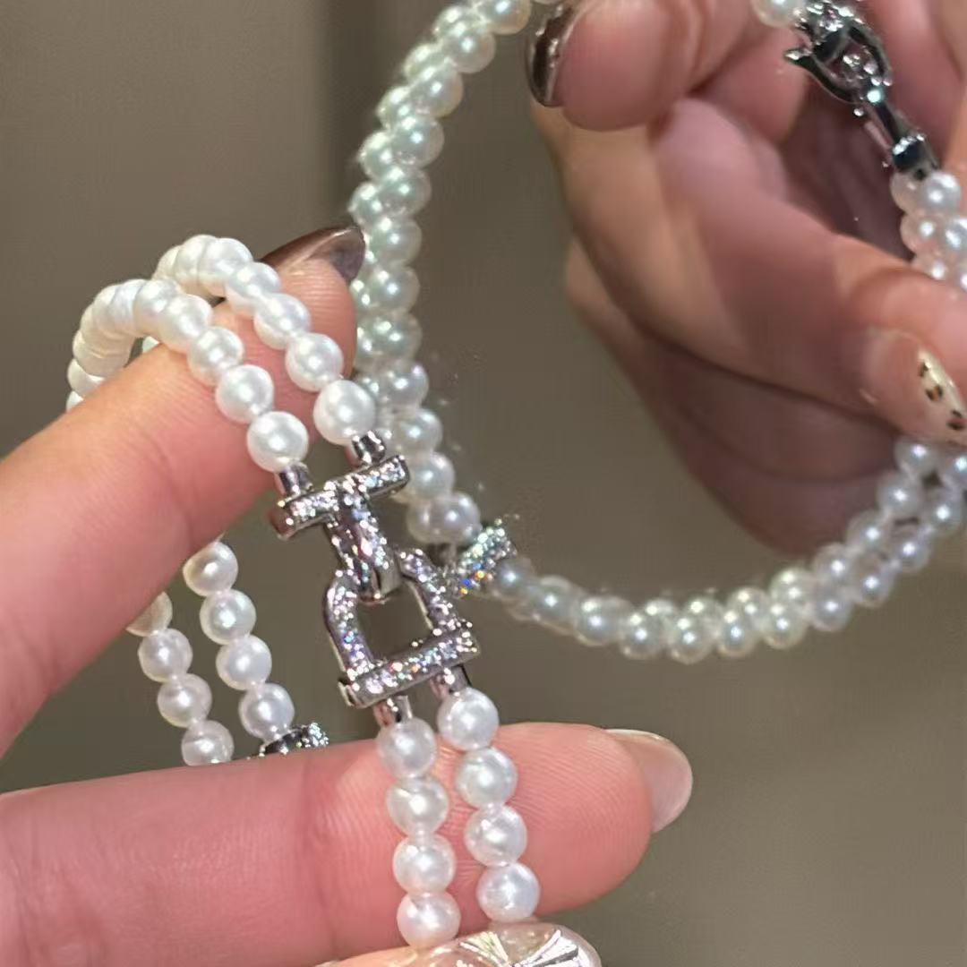 double line beaded pearl bracelet