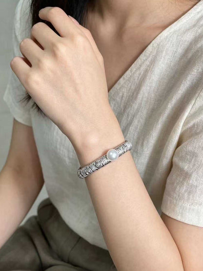 Textured Edison Freshwater Pearl Cuff Bracelet with Lace Design for Daily Wear
