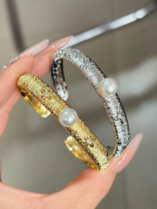 Textured Edison Freshwater Pearl Cuff Bracelet with Lace Design for Daily Wear