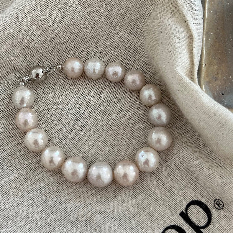 Natural Edison Freshwater Textured Baroque Pearl Bracelet in 925 Sterling Silver