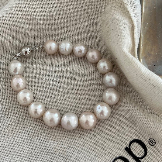 Natural Edison Freshwater Textured Baroque Pearl Bracelet in 925 Sterling Silver