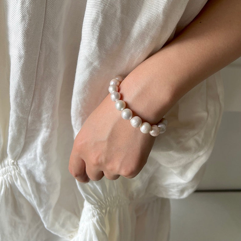 Natural Edison Freshwater Textured Baroque Pearl Bracelet in 925 Sterling Silver