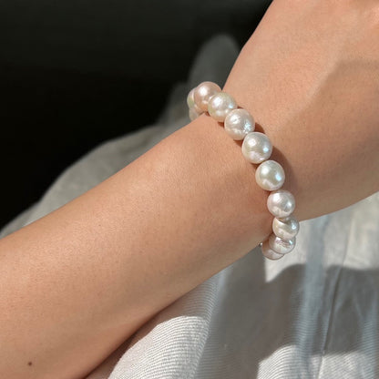 Natural Edison Freshwater Textured Baroque Pearl Bracelet in 925 Sterling Silver