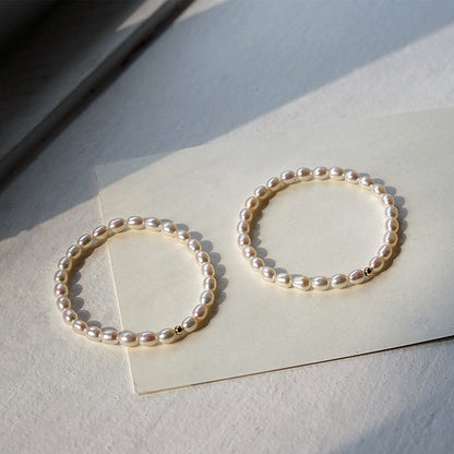 Simple Natural Rice Pearl Stretch Bracelet in 14K Gold Filled