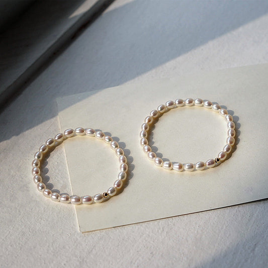 Simple Natural Rice Pearl Stretch Bracelet in 14K Gold Filled