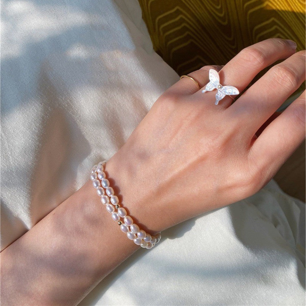 Simple Natural Rice Pearl Stretch Bracelet in 14K Gold Filled