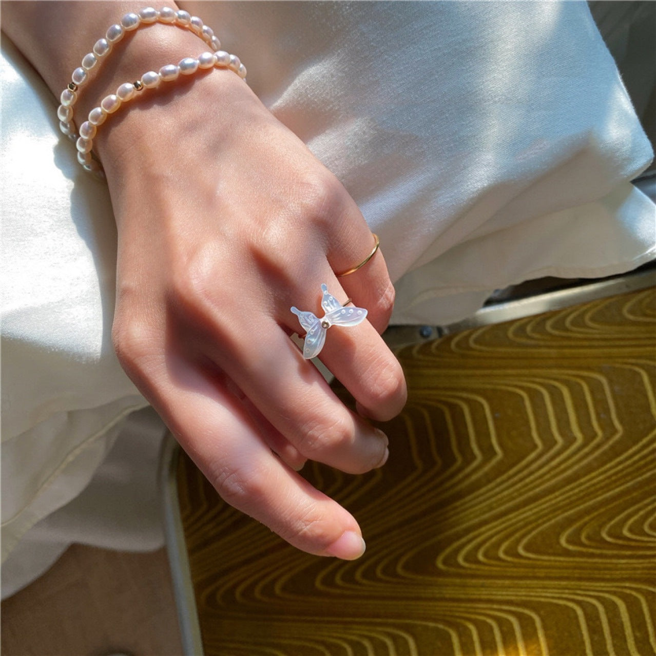 Simple Natural Rice Pearl Stretch Bracelet in 14K Gold Filled
