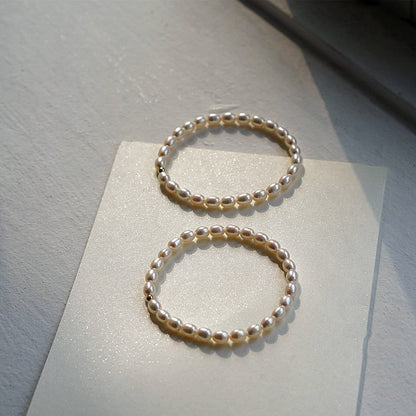 Simple Natural Rice Pearl Stretch Bracelet in 14K Gold Filled
