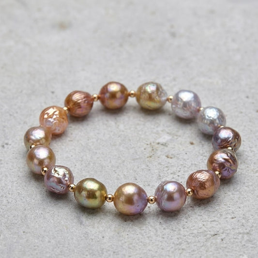 Natural Multicolor Baroque Freshwater Pearl Bracelet – 925 Sterling Silver Gold Plated