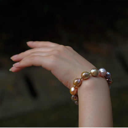 Natural Multicolor Baroque Freshwater Pearl Bracelet – 925 Sterling Silver Gold Plated