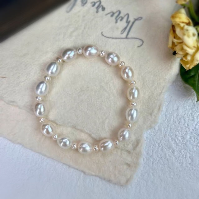Natural Freshwater Rice Pearl Stretch Bracelet – French Elegant Style