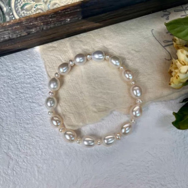 Natural Freshwater Rice Pearl Stretch Bracelet – French Elegant Style