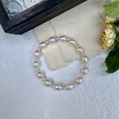 Natural Freshwater Rice Pearl Stretch Bracelet – French Elegant Style