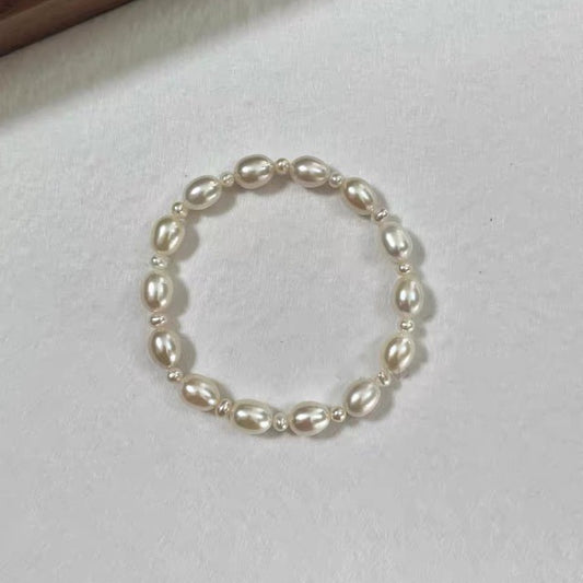 Natural Freshwater Rice Pearl Stretch Bracelet – French Elegant Style