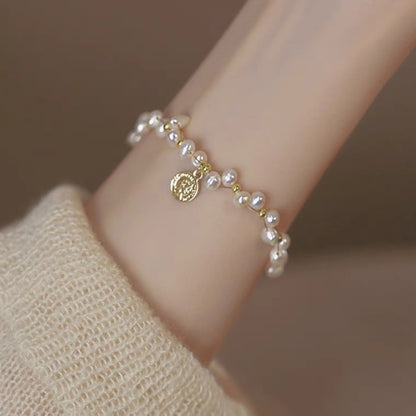 Natural Baroque Freshwater Pearl Bracelet with Portrait Charm